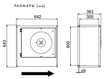 Технические характеристики канальных вентиляторов серии RKB: RKB 600 x 300 B1