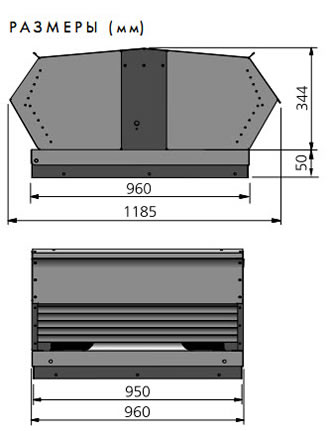 Габаритные размеры крышных вытяжных вентиляторов TKV/TKH 960 A1 / 960 A3